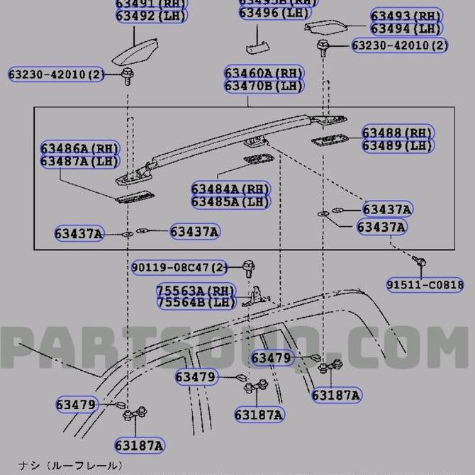 Cover bar roof rack center, Prado Trj120 '02-'09