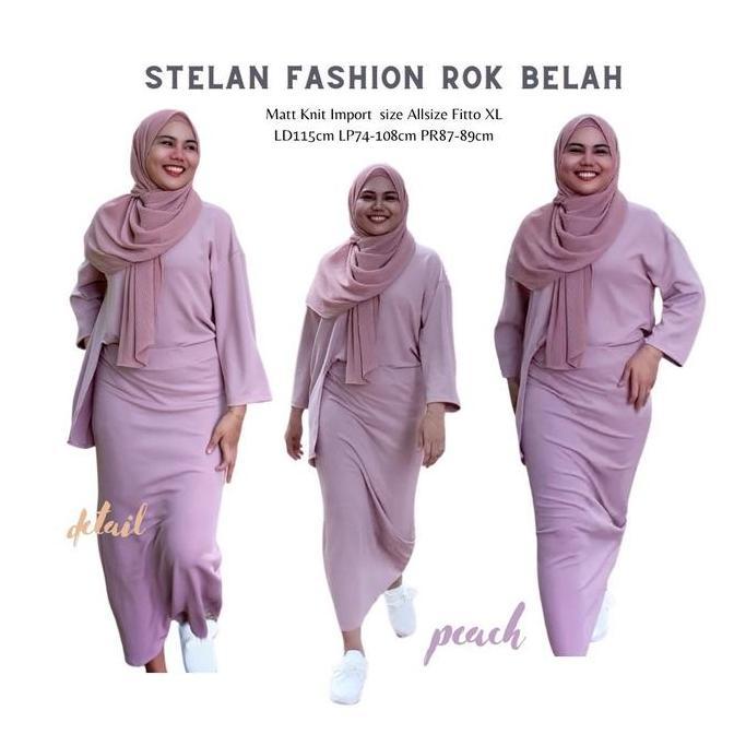 Stelan Fashion Korean Knit 01 Atasan Belah Rok Pencil / Setelan Fashion Muslim Rok Knit / Setelah Fa