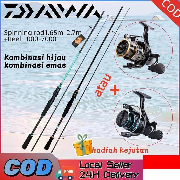 Ferolaiuh - Paket murah Set lengkap DAIWA 2-in-1 joran spinning 1 reel pancing DAIWA, reel pancing D