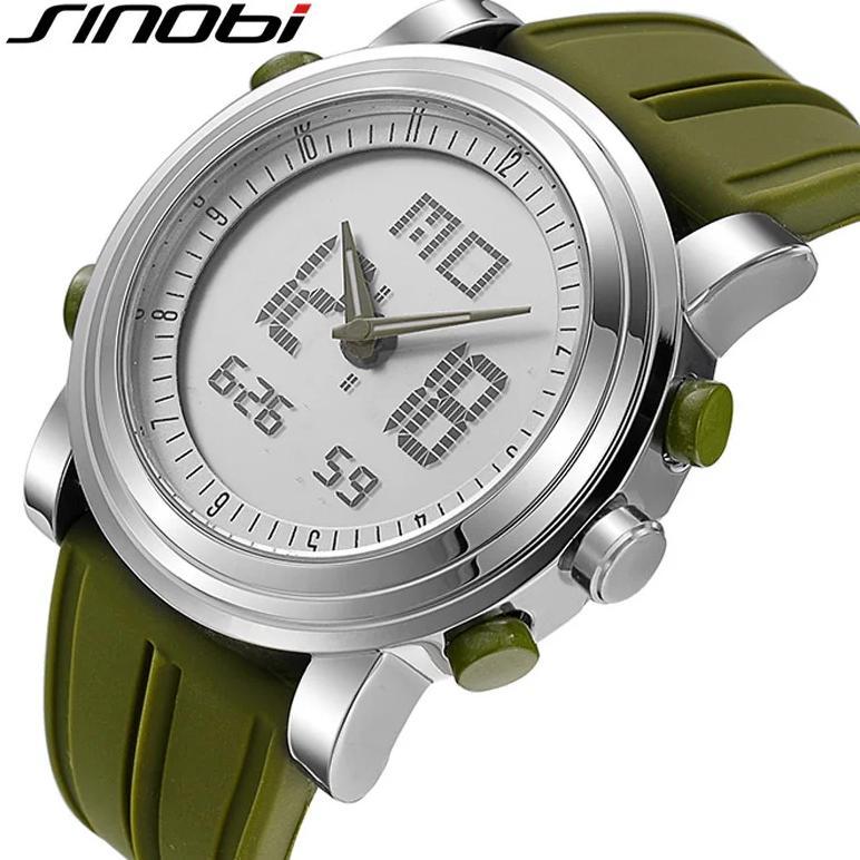 SINOBI Sports Watches Men Dual Display Analog Digital LED Electronic Quartz Wristwatches Men Multifu