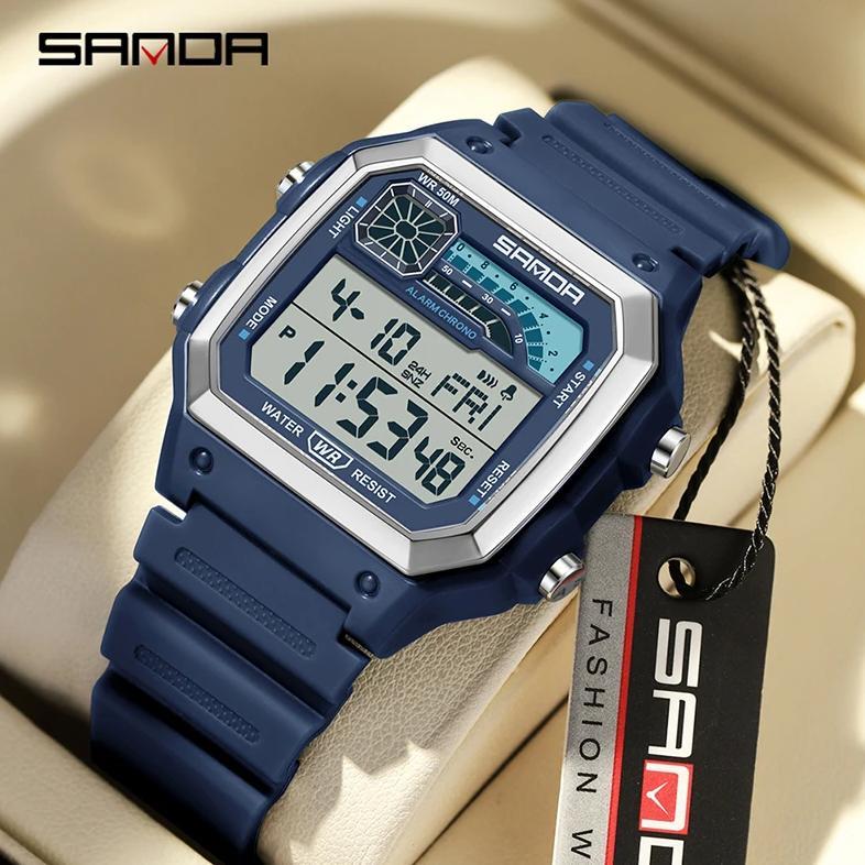 SANDA Outdoor Sports Electronic Watch Men's Night Glow Waterproof Lightweight Square Classic Fashion