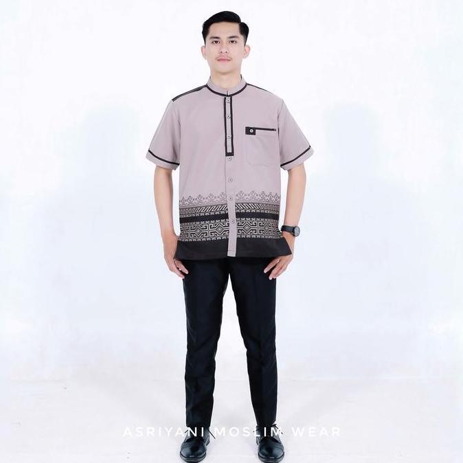 BEST SELLER  Baju Koko Rafiq Lengan Pendek Asriyani Pria kombinasi Bordir Full Bawah Elegant Katun T