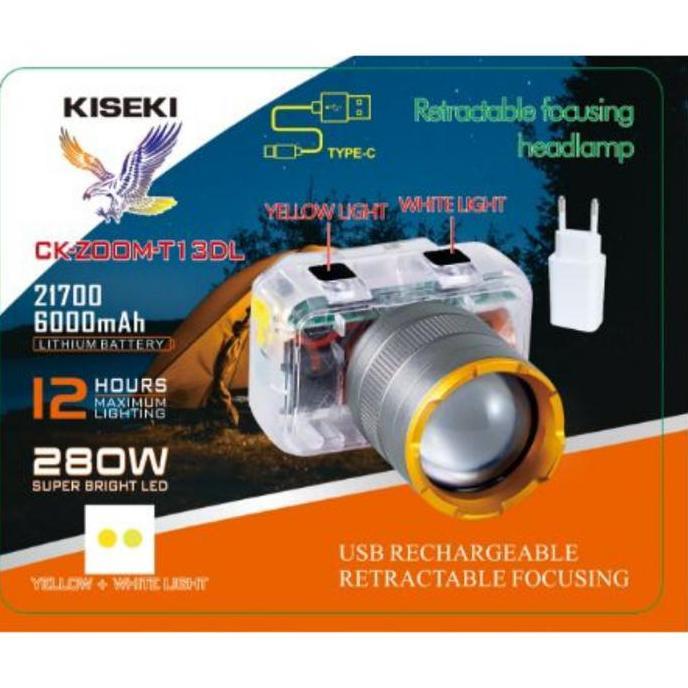 Murah Kiseki Senter Kepala Zoom Dua Cahaya Body Transparan Ck-Zoom T12Dl & Ck-Zoom T13Dl Dua Cahaya 