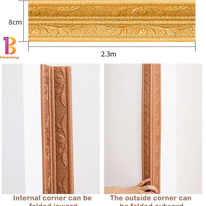 6 Warna Stiker Dinding Berperekat untuk Menghias Langit-langit Sudut Atas PVC Putih, Emas Tua, Temba