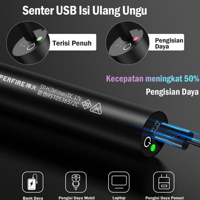 Sale Superfire Senter Uv 365Nm Ultraviolet Cahaya Ungu Mini Paduan Aluminium Isi Ulang Pena Led Sent