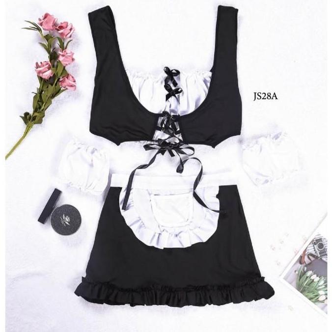 Promo Cosplay Maid Wanita Baju Cosplay Pelayan Sexy Lingerie Big Size JS28A Diskon