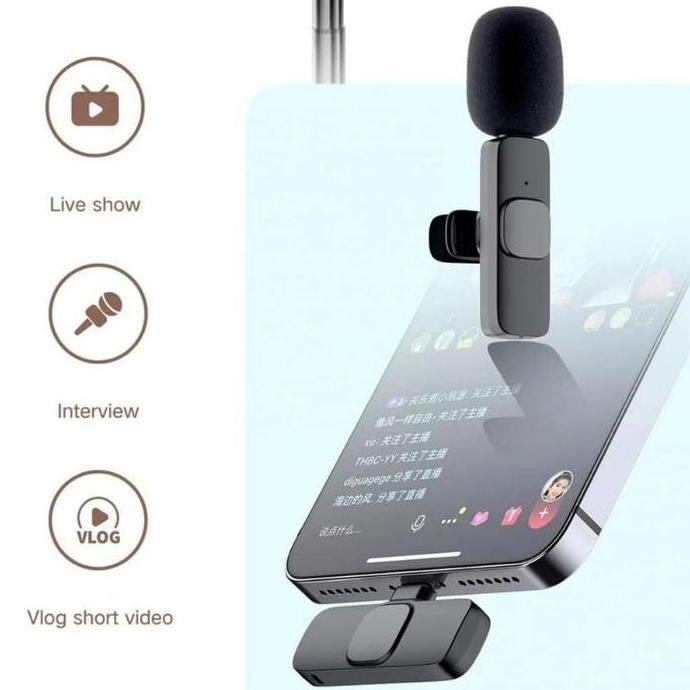 evacost - wireless mikrofon dengan klip on mikrofon klip-on mini portable microphone type c black co
