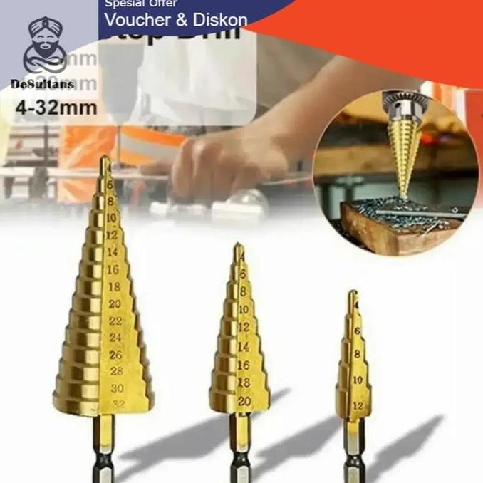 Mata Bor Pagoda Kerucut Besi Kuningan Kayu Plastik Step Drill Tingkat