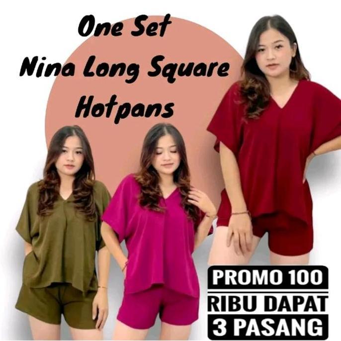 (LS) PAKET HEMAT 100 DAPAT 3PCS| ONE SET NINA LONG SQUARE HOTPANTS JUMBO