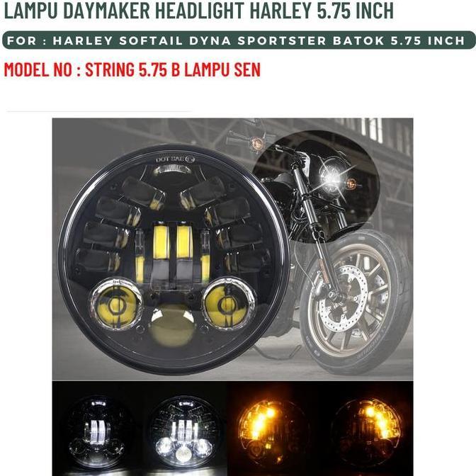 Lampu Daymaker Headlight 5.75 Inch Harley String 5.75 Lampu Sen Black Terbatas