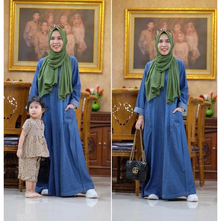 Murah KT2-367 maxi jeans polos- allsize fit to XL - LD 112cm - Panjang 132cm - material jeans - 145r