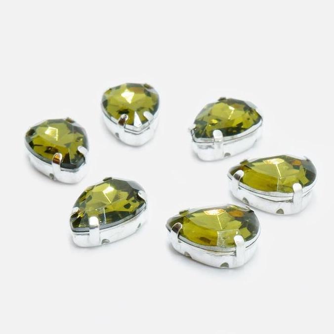 Torenda Payet Jahit Cangkang Tetes 10x14mm Hijau Muda(Olivine)/12pcs (TERBAIK) (TERBARU) (TERMURAH)