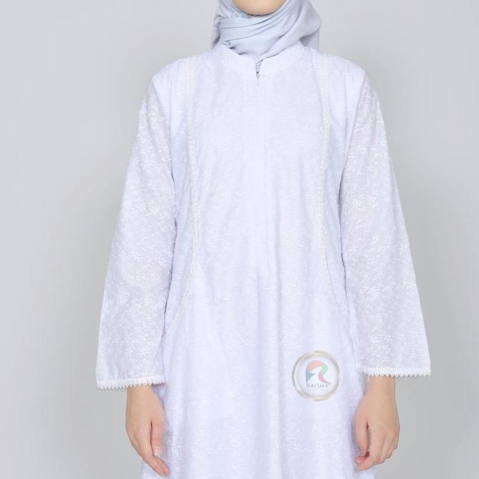 Murah Gamis Putih Katun Jepang Motif Kotak / Baju Gamis Putih / Gamis Putih Non COD