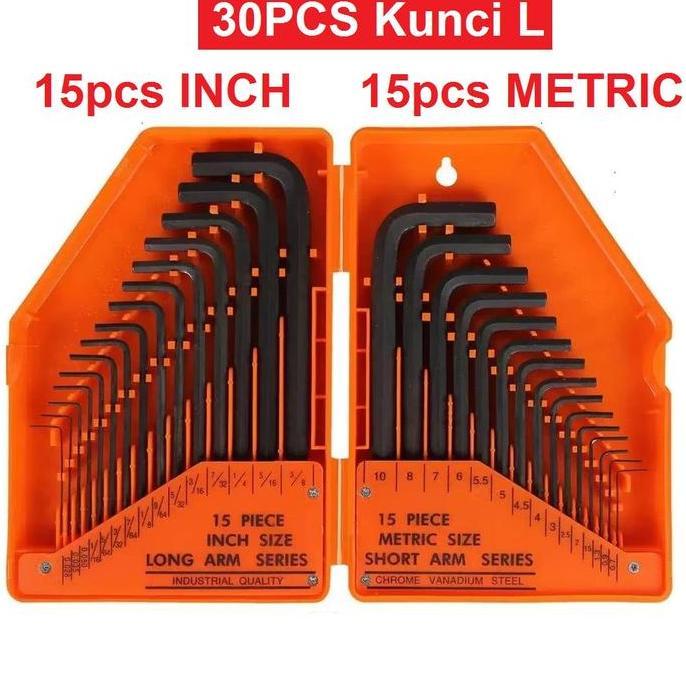 Kunci L 30 Pcs Set Metrix Inch Camel Hexagonal Star Panjang Segienam Bintang Satin Allen Key Arm Ser