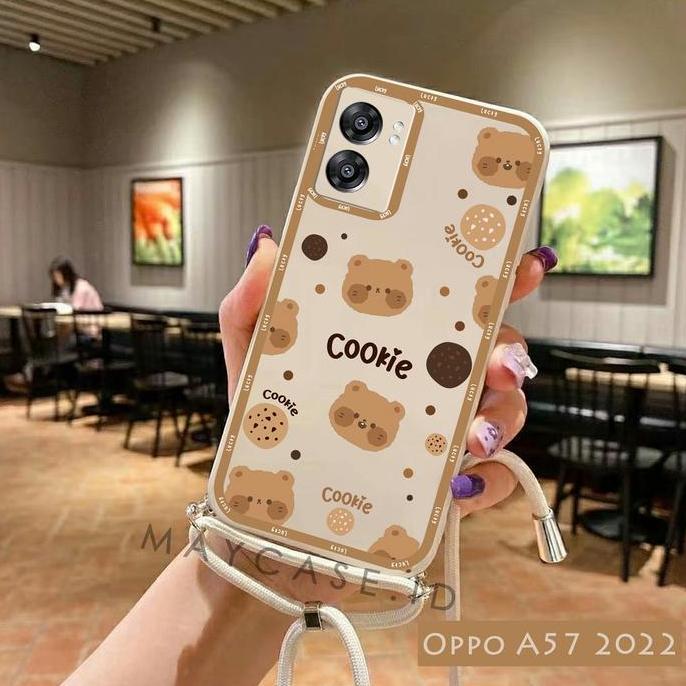 Softcase Macaron Motif Bear + Tali Sling Oppo A57 2022 A96 A76 A54 A5S