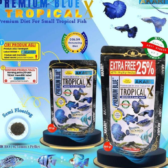 AKARI PREMIUM BLUE TROPICAL XPERT 0.5mm pelet micro channa cichlid cupang neon 100 gr 40 gr progress