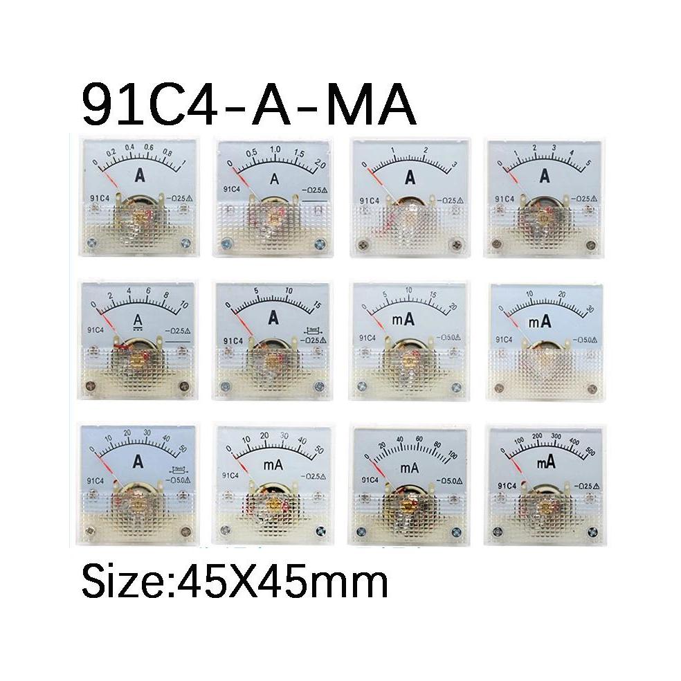 91C4 Ammeter DC Analog 1A 2A 3A 5A 10A 20A 30A 50A 100A 200A 300A 500A Panel Mechanical Pointer Type