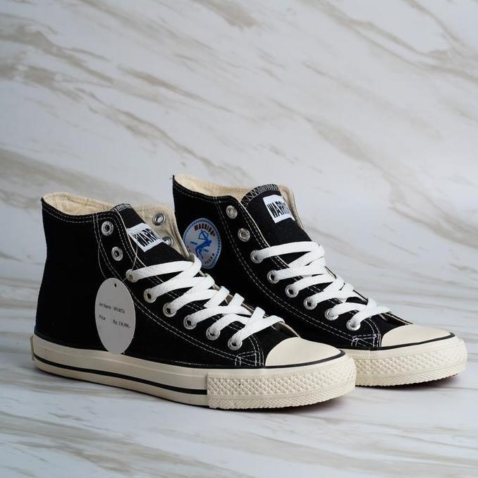 Warrior Sparta High Black White Sepatu Sneakers Warrior Original Sepatu Sekolah Hitam Putih Casual  