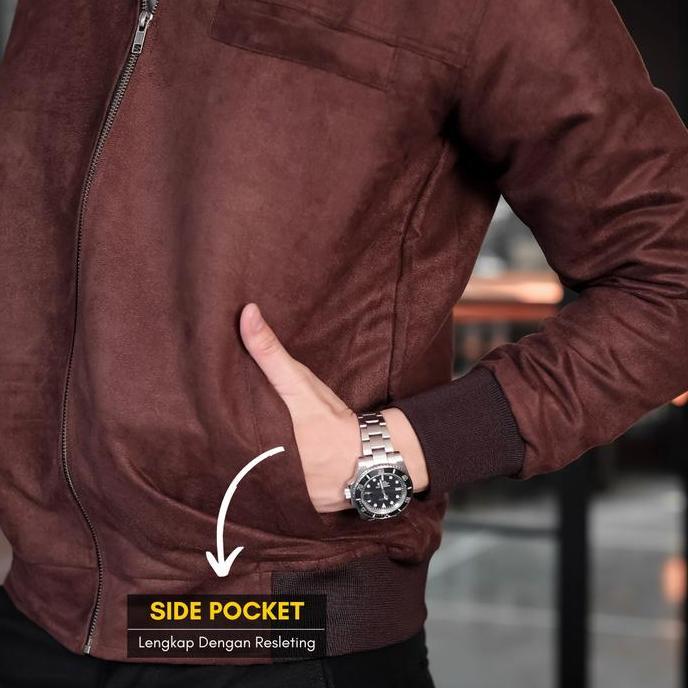 Delibra Jaket Bomber Suede Pria Premium