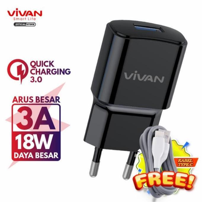 Vivan Charger Original power oval 3.0 18 watt Free kabel type-c 3A 1th