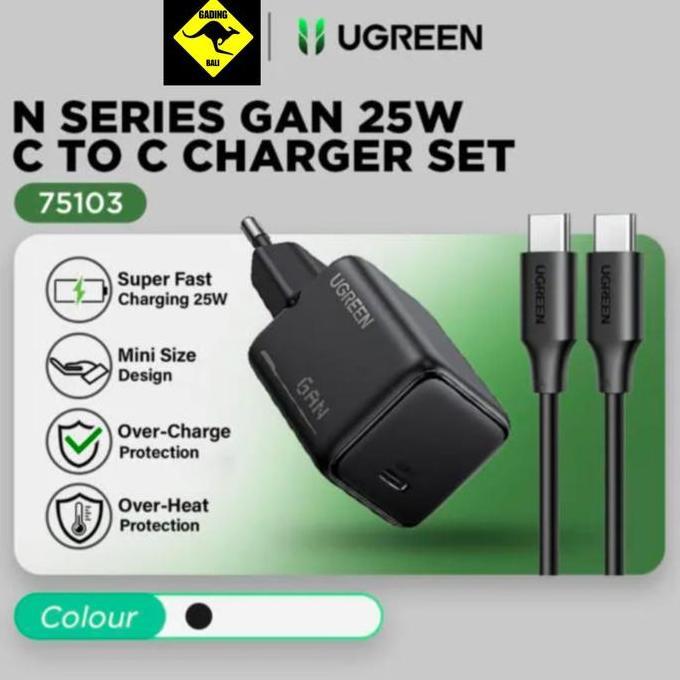 Ugreen Charger N GaN Series with cable Type C to Type C Cable 25W Super Fast Charging75103 Black