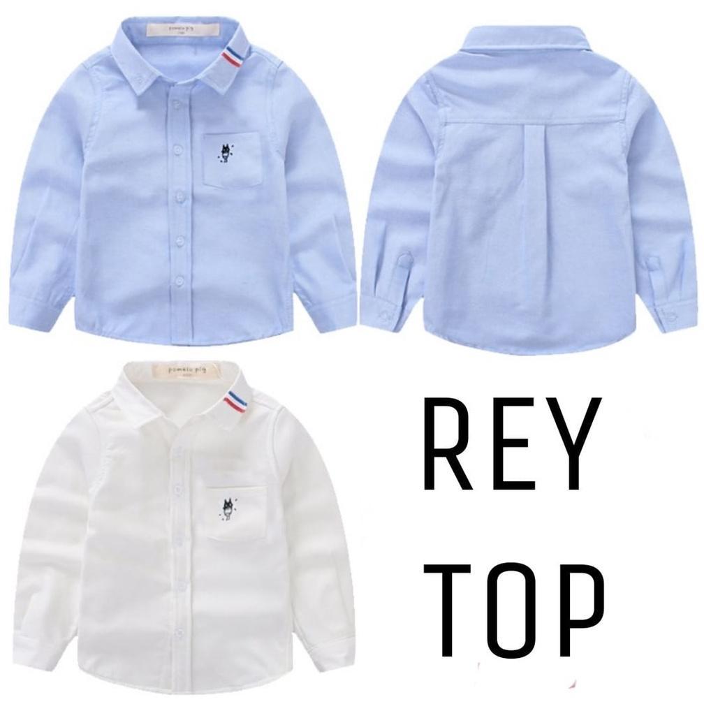 KEMEJA LENGAN PANJANG ANAK LAKI LAKI / COWOK IMPORT KOREA PUTIH BIRU / BLOUSE ANAK COWOK