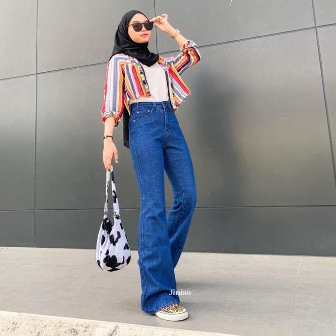 HOTTY GANG - JINISO Cutbray Celana Jeans Wanita Highwaist