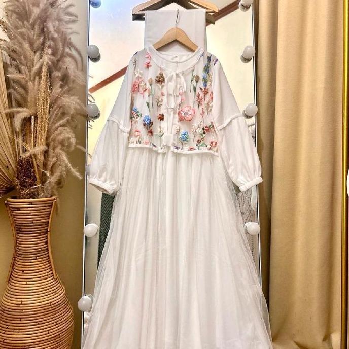 MURAH LEBAY Mikayla Gamis Putih Hijab Anak Perempuan/Gamis Muslim Anak Perempuan MURAH LEBAY