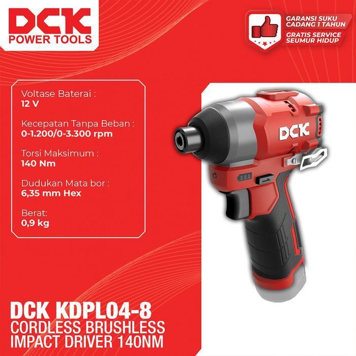 DCK Cordless Brushless Impact Driver Torsi 140 Nm KDPL04-8 / Mesin Obeng Impact Baterai 12V