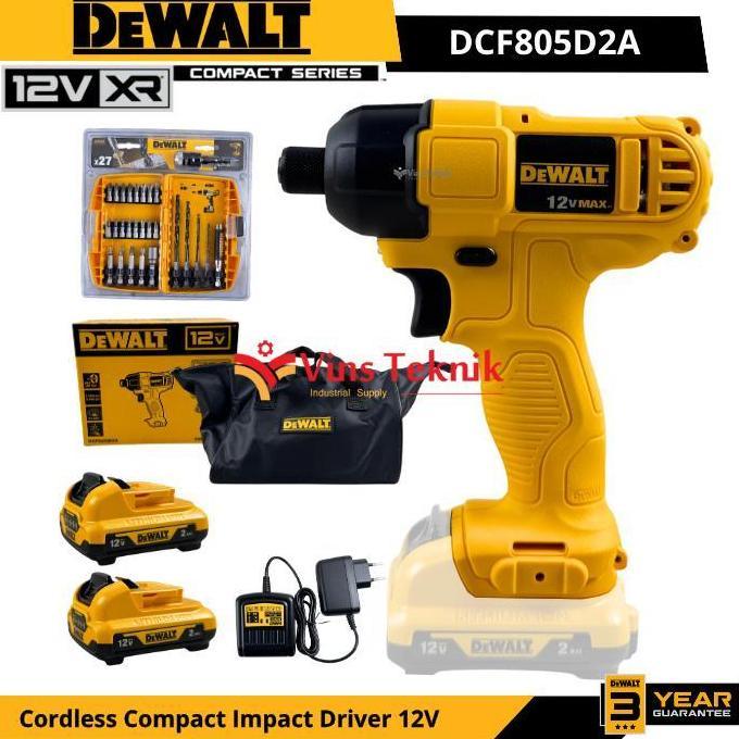 DEWALT DCF805D2A Mesin Obeng Baterai Cordless Compact Impact Driver 107Nm 12V DCF805