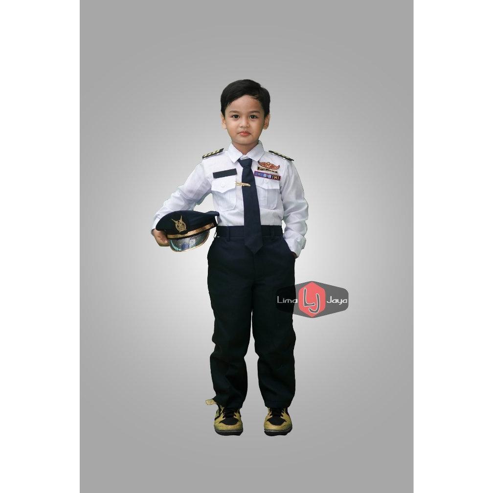 Baju Profesi Karnaval Anak Pilot // Celana Dasi dan Topi Biru Dongker (Navy)