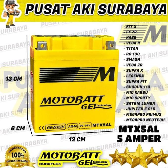 Promo ACCU ORIGINAL MOTOBATT MTX5AL 5 AMPER AKI SEPEDA MOTOR VEGA LEGENDA GRAND KAZE SUPRA X SMASH S
