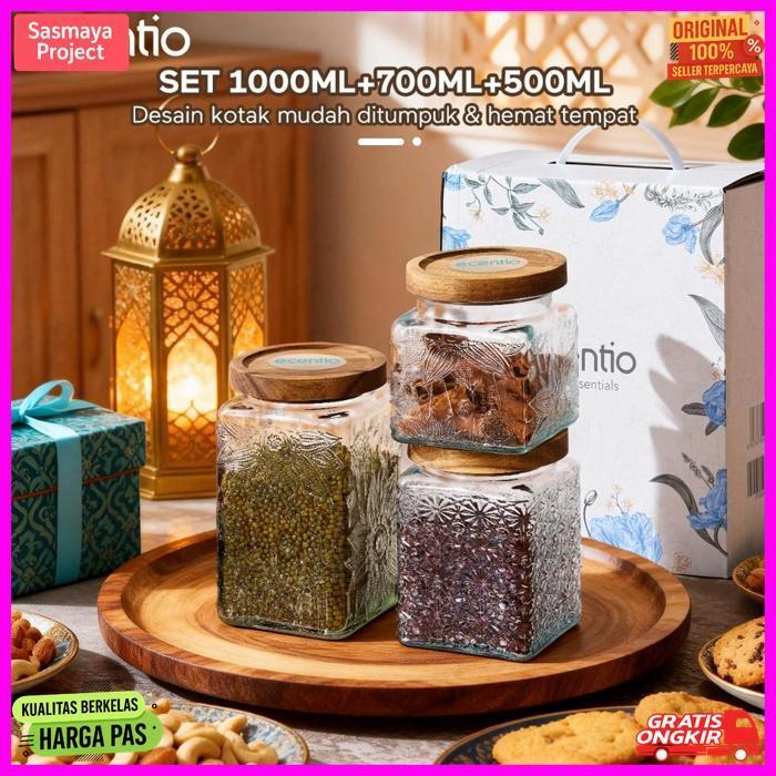 Exclusive Ecentio Toples Mewah Aesthetic Ramadan Emas Kaca Ukuran Besar Untuk Lebaran - Toples Kue K