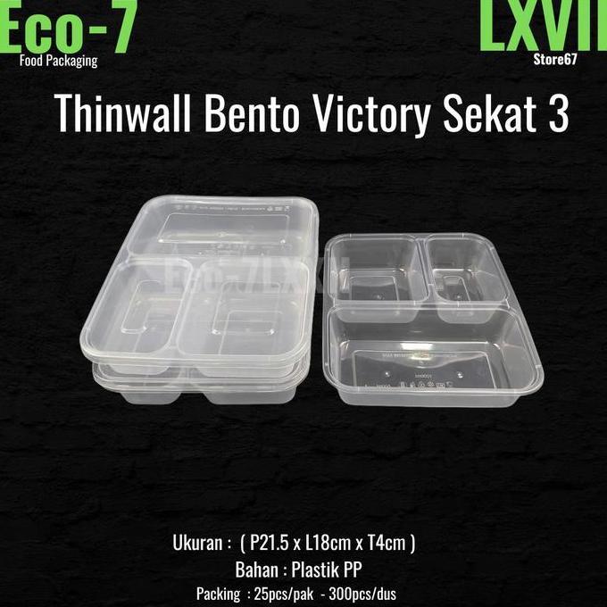 Bento Box Plastik Thinwall Sekat 3 LJ