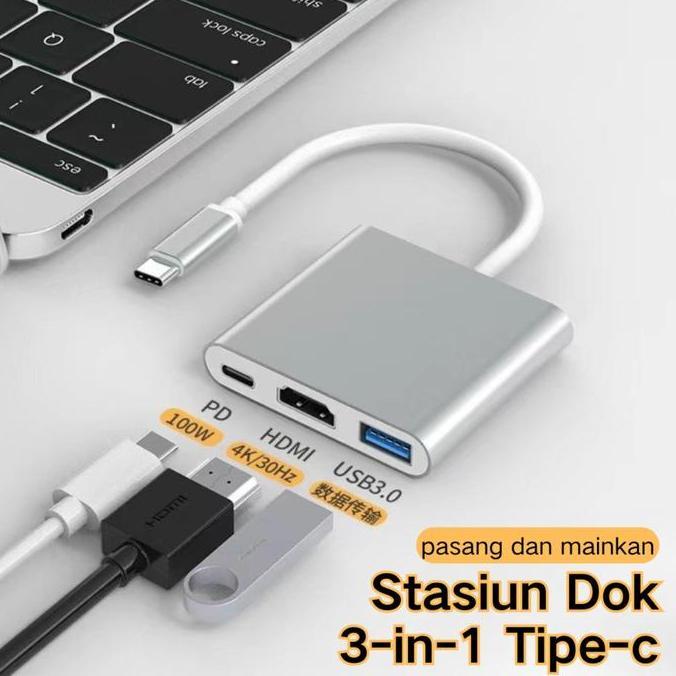 Typec ke HDMI HD hub USB hub tiga-dalam-satu ekspansi laptop TV proyektor basis ekspansi