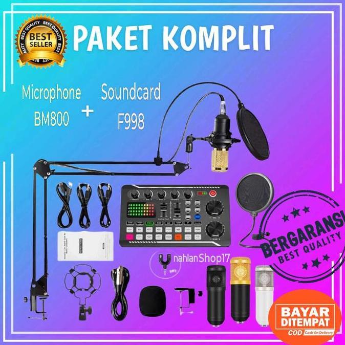 Wkprojek- Paket Lengkap Soundcard F998 Condenser Mic Microphone Bm800