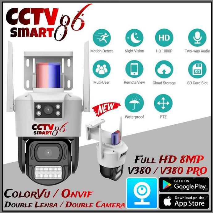 IP Camera CCTV Outdoor Wifi V380 8MP Double Lensa 360" PTZ Camera Double Lensa