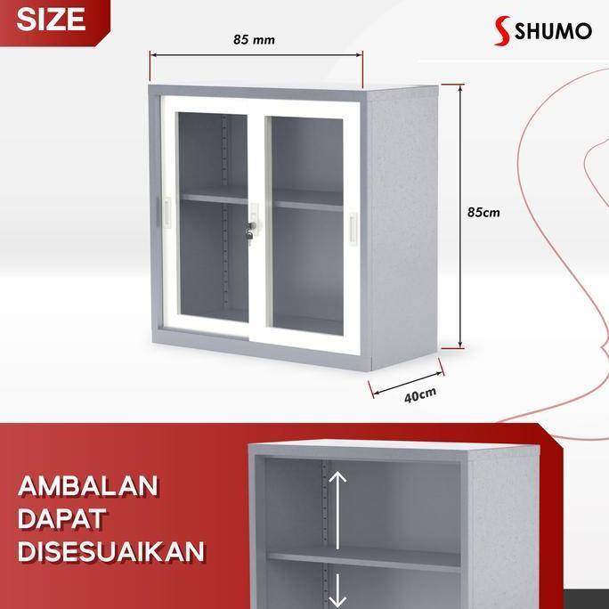 Wellply- Lemari Arsip Besi 2 Pintu Sliding Kaca Pendek|Lemari Sleding Kantor