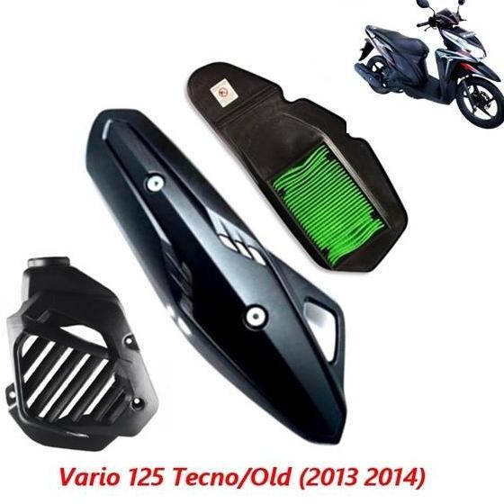 Paket 3Pcs Cover Knalpot Vario 125 Techno/Old 2014 Tutup Radiator Old + Filter Udara Vario 125 Old M