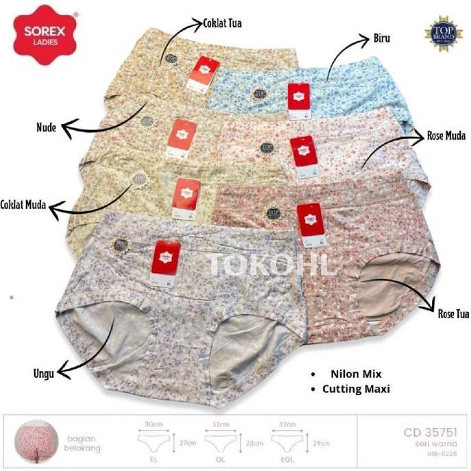 Nyaman- Isi (3, 6, 12Pcs) Cd Sorex 35751 Celana Dalam Wanita Maxi Motif Bunga Cantik