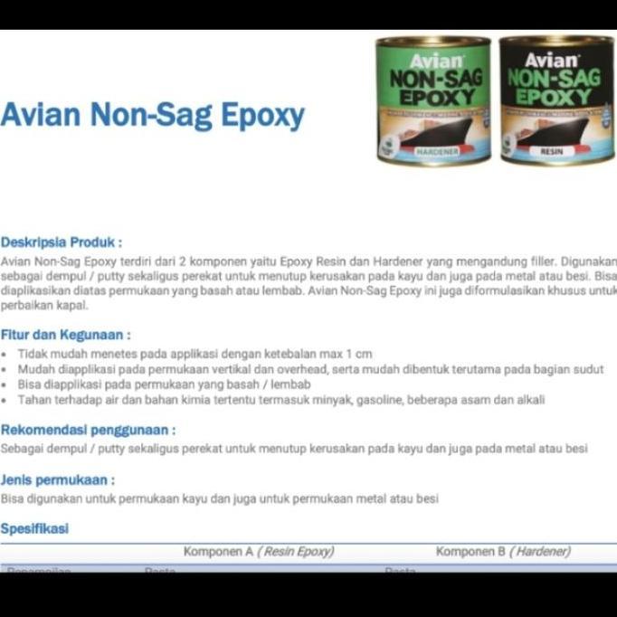 Murah Lem Epoxy Non Sag Avian 3,2Kg Set
