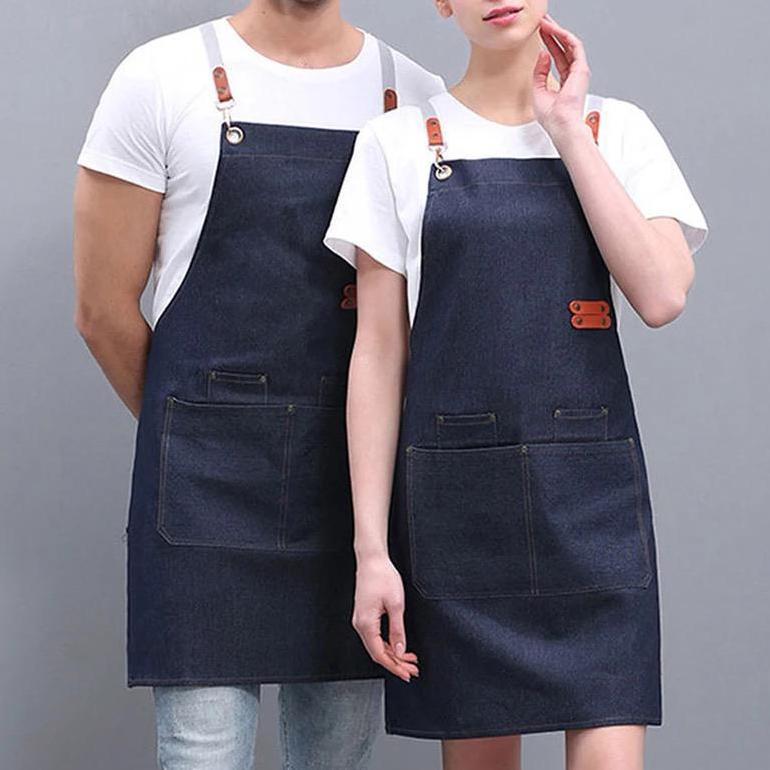 Apron barista coffe pria wanita celemek kerja canvas denim