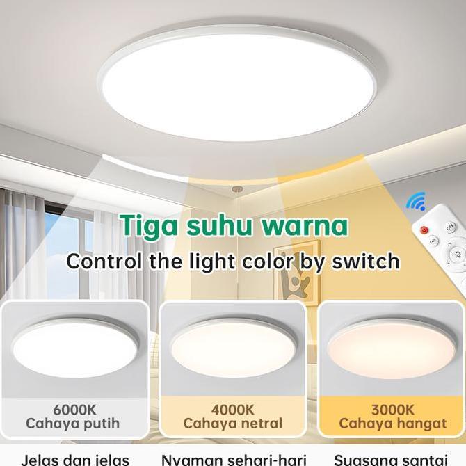 Grosir Lampu Plafon Minimalis Bulat Modern Ruang Tamu Kamar 3Warna Led Lampu Plafon Remote