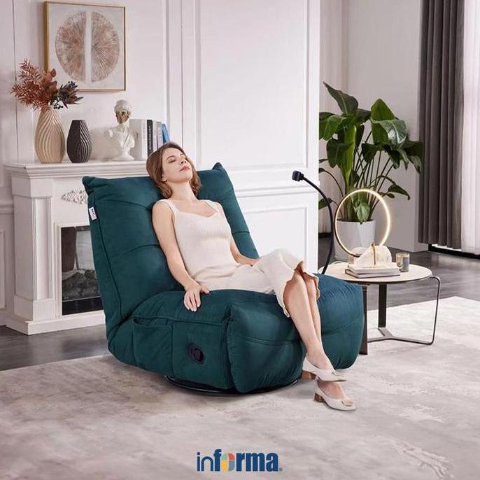 Informa Cheers Melody Sofa Recliner Rocking Fabric 1 Seater - Hijau Kursi Santai Goyang Malas Baca T