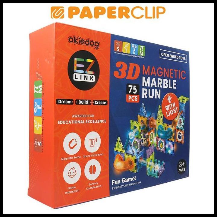 Mainan Edukasi Okiedog Ezlink 3D Magnetic Marble Run / 75Pcs 100% Original