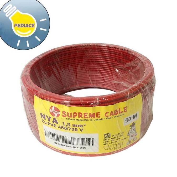 Kabel Tunggal Kawat NYA 1.5mm SUPREME Warna Merah 1 Roll 50M