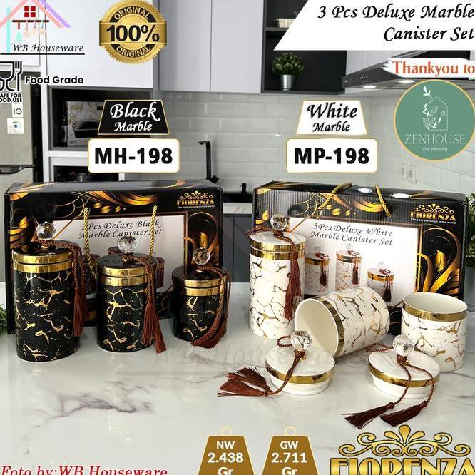 Fiorenza 3Pcs Toples Duluxe Marble Series Keramik Set Food Jar Canister Set Toples Penyimpanan Mhmp1