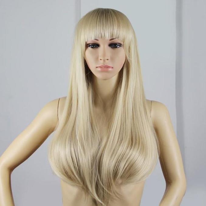 Wig blonde dengan poni Blonde Bangs