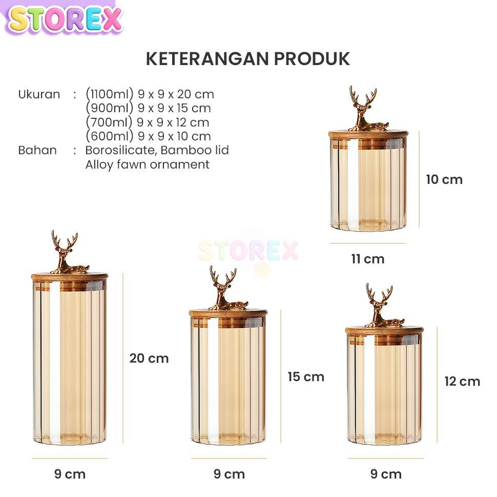 Limited Storex Toples Kue Toples Kaca 1 Set Kedap Udara Isi 4 Pcs Ornamen Rusa Gold Serbaguna Toples
