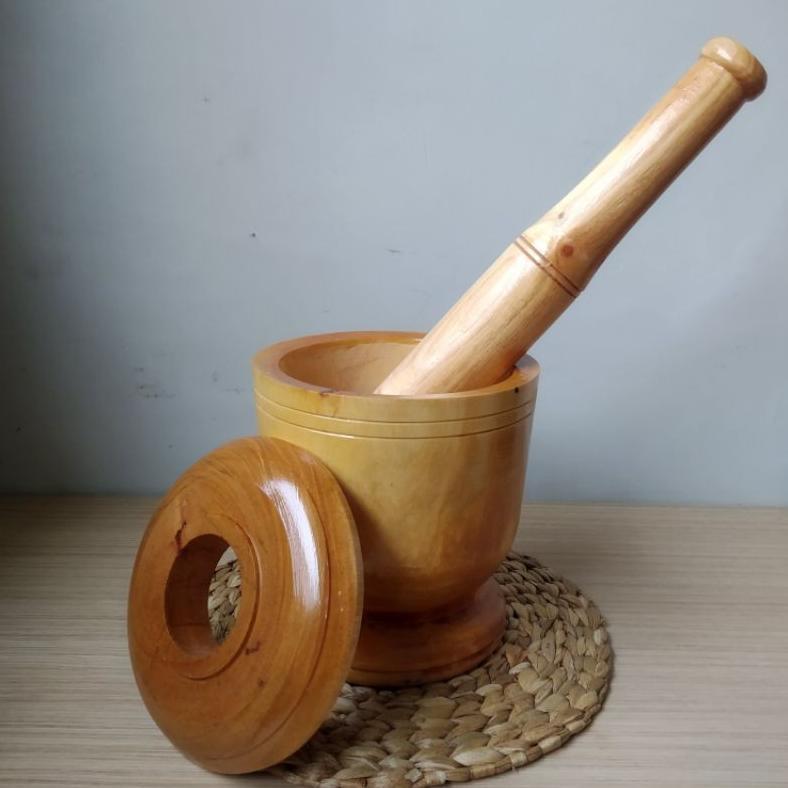 Lumpang Kayu + Tutup, Lumpang Kayu + Penumbuk Kayu Produk Baru